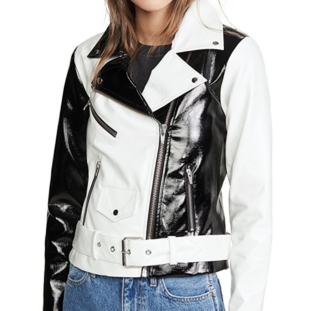 NWT VEDA Jayne Black and White Colorblock Vinyl Jacket